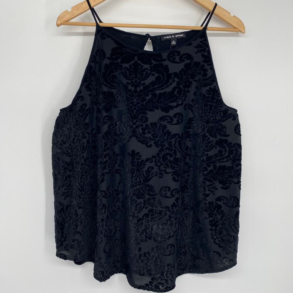 Cable & Gauge Top‎ XL Black Velvet Tapestry Pattern Whimsigoth Dark Romantic